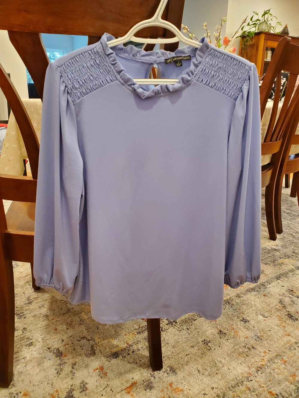 Adrianna Papell Lavender Long-Sleeve Blouse with Smocked Shoulders